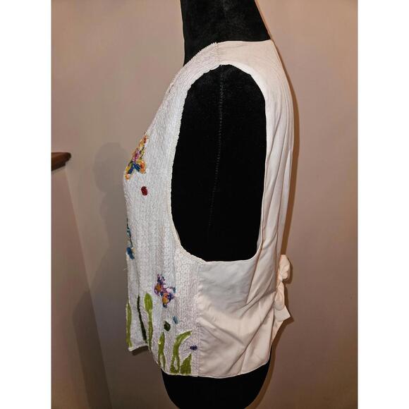 Quacker Factory Vest Flowers Butterflies White Sequin Size Medium - Picture 7 of 9